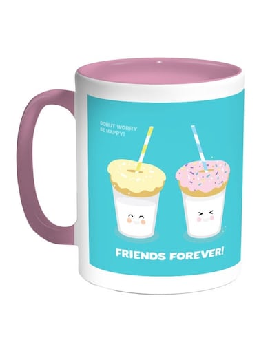 Friends Forever Printed Coffee Mug Blue/White/Pink 11ounce