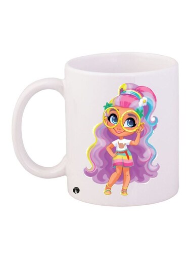 Cartoon Girl Printed Coffee Mug White/Pink/Yellow