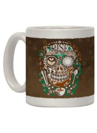 Rise And Shine Coffee Skull Printed Coffee Mug White/Brown/Green