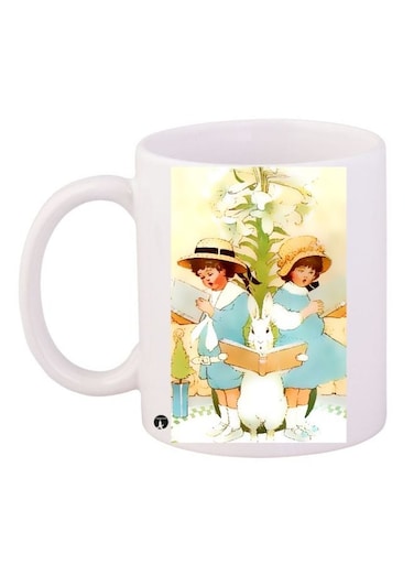 Printed Coffee Mug White/Beige/Blue 11ounce