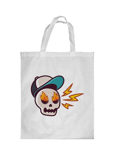 Skull With A Cap Printed Shopping Bag White