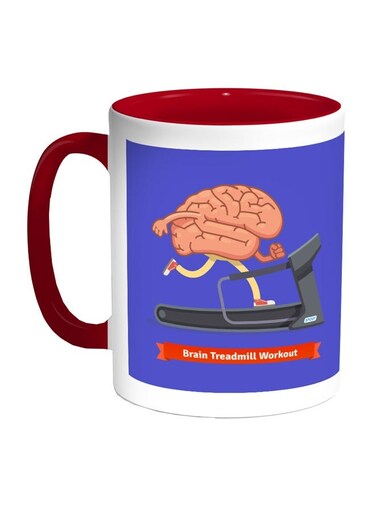 Brain Treadmill Workout Printed Coffee Mug Blue/White/Red 11ounce