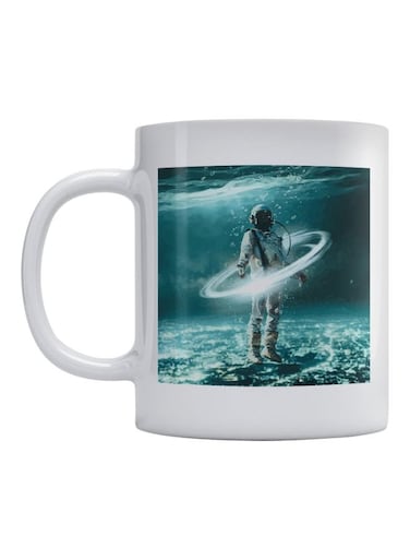Astronaut Printed Coffee Mug White/Blue 350ml