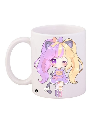 Cartoon Printed Coffee Mug White/Yellow/Purple 11ounce