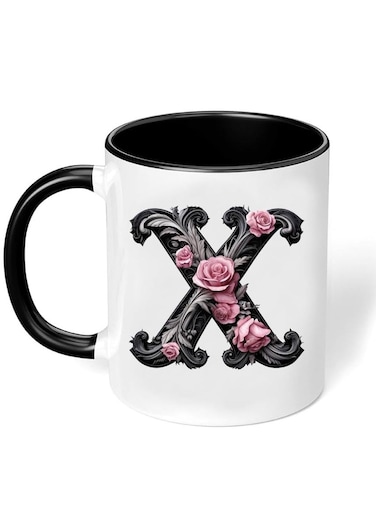 RYN&reg; Printed Ceramic Coffee Mug Gift for Coffee and Tea Lovers 11 Oz alphabet X