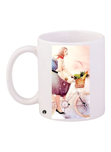 Girl Printed Coffee Mug White/Beige/Brown 11ounce