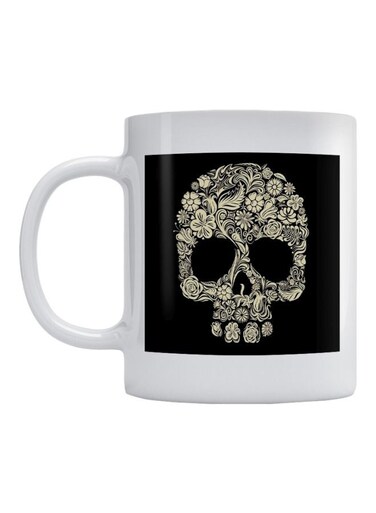 Florals Skull Printed Ceramic Coffee Mug White/Black/Brown