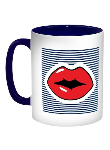 Red Lips Printed Coffee Mug Red/Blue/White