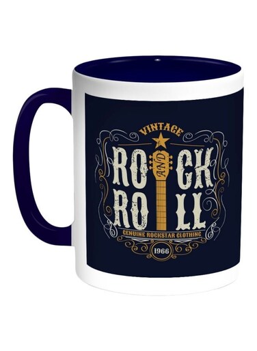 Rock And Roll Printed Coffee Mug Blue/Yellow/White 325ml