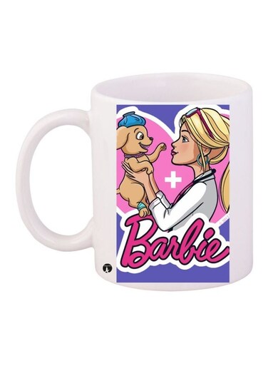 Barbie Printed Coffee Mug White/Pink/Beige 11ounce
