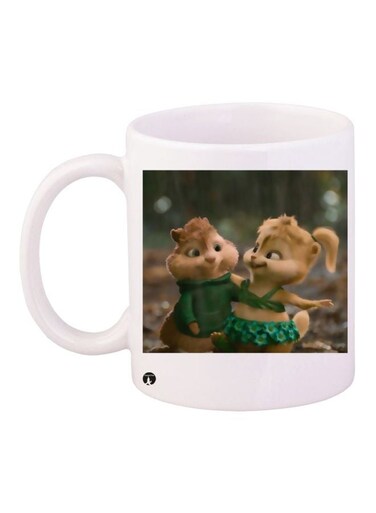 Chipmunks Printed Coffee Mug White/Green/Brown 11ounce
