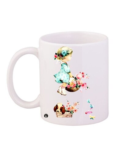 Girl Printed Coffee Mug White/Pink/Blue 11ounce