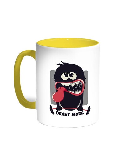 Beast Mode Printed Coffee Mug Yellow/White 11ounce