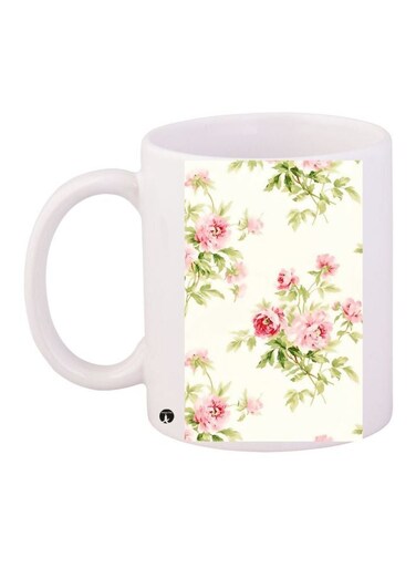 Flower Printed Coffee Mug White/Green/Pink