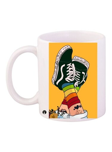 Shoes Printed Coffee Mug White/Yellow/Green 11ounce
