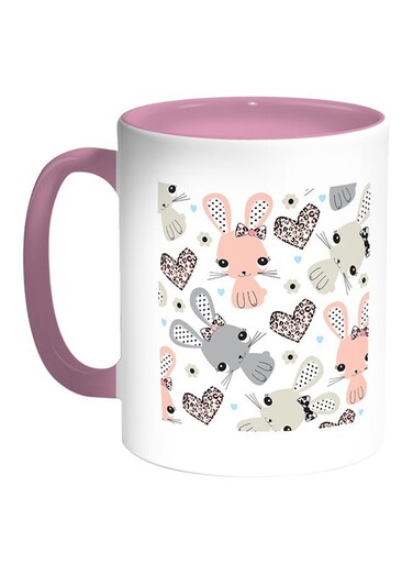 Cartoon Drawings - Rabbits Printed Coffee Mug White/Pink 11ounce