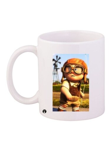 Cartoon Printed Coffee Mug White/Brown/Blue 11ounce