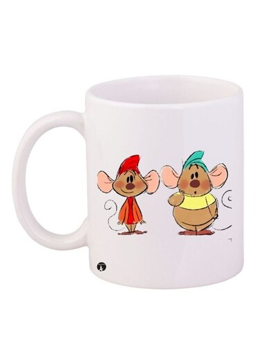Cartoon Mouse Printed Coffee Mug White/Brown/Red 11ounce