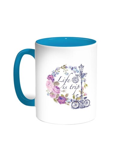 Life Is Trip Printed Coffee Mug Turquoise/White 11ounce