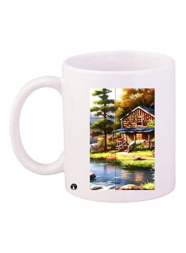 Nature Printed Coffee Mug White/Green/Brown 11ounce