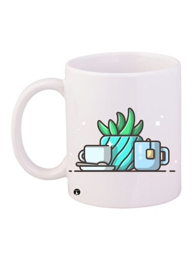 Vase With Cup Printed Coffee Mug White/Blue/Green