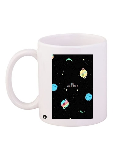 Stars Moon Themed Coffee Mug White/Black/Blue 11ounce