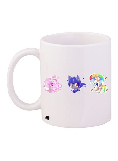 Cartoon Printed Coffee Mug White/Blue/Pink 11ounce