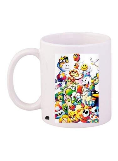 Cartoon Printed Coffee Mug White/Yellow/Green 11ounce