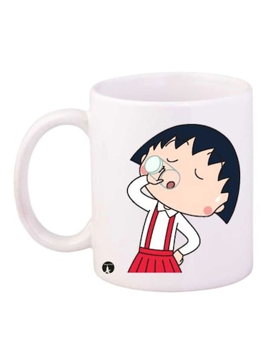 Maruko Chan Printed Coffee Mug White/Black/Red Standard Size