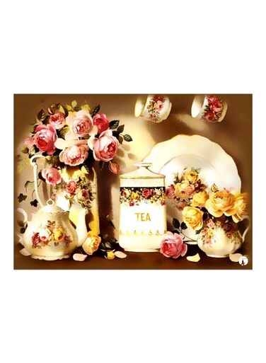 Tea Set Themed Metallic Plate White/Yellow/Pink 20x15cm