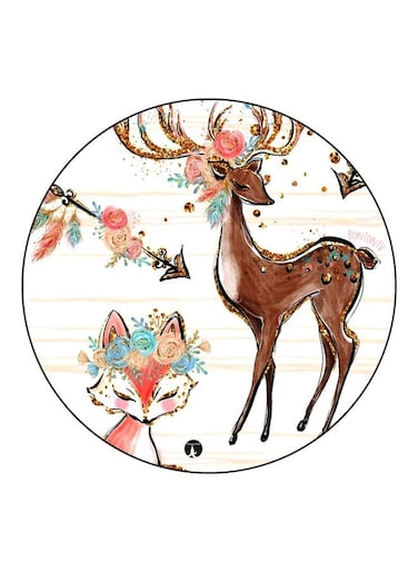 Deer Printed Fridge Magnet Brown/Red/Cyan 5.5cm