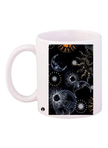 Sun And Moon Printed Coffee Mug White/Black/Orange 11ounce