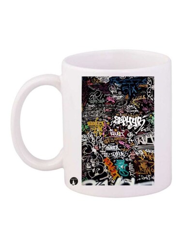 Graffiti Printed Mug White/Black/Red Standard Size
