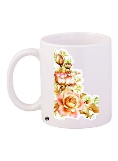 Flowers Printed Coffee Mug White/Pink/Beige 11ounce