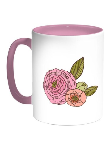 Fees Roses Printed Coffee Mug Pink/White/Green 11ounce