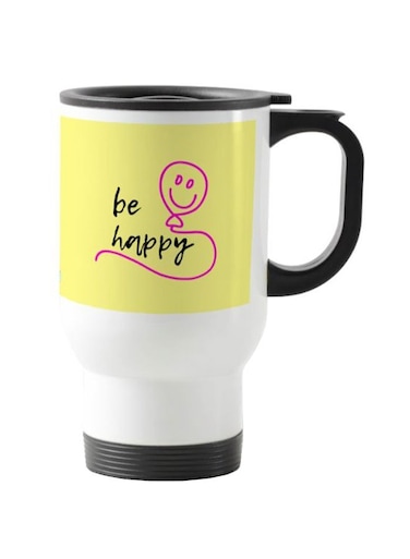 Printed Stainless Steel Travel Mug White/Yellow 13centimeter