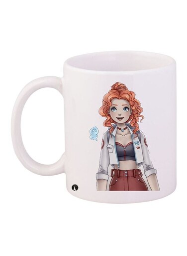 Anime Girl Themed Coffee Mug White/Cream/Orange 11ounce