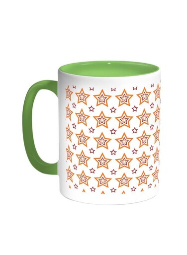 Motifs Of Small And Large Stars Printed Coffee Mug Green White 11 ounce