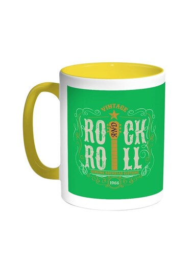 Rock And Roll Printed Coffee Mug Yellow/White 11ounce