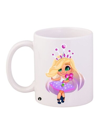 Cartoon Girl Printed Coffee Mug White/Purple/Yellow 11ounce