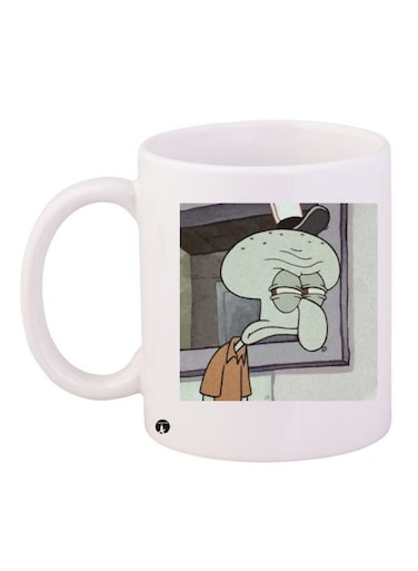 Cartoon Printed Coffee Mug White/Green/Grey 11ounce