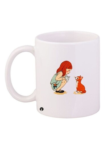 Girl Printed Coffee Mug White/Green/Red 11ounce