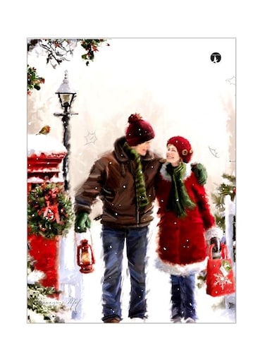 Couple Printed Metallic Plate White/Red/Brown 20x15cm