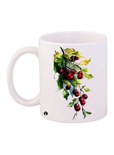 Cherries Printed Coffee Mug White/Green/Red 11ounce