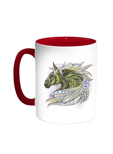 Horse Drawing Printed Coffee Mug Red/White 11ounce