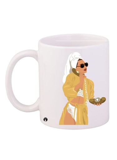 Girl Printed Coffee Mug White/Yellow/Black