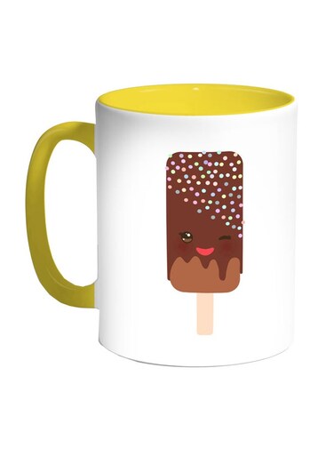 Ice Cream Cartoon Graphics Printed Coffee Mug White/Yellow/Brown