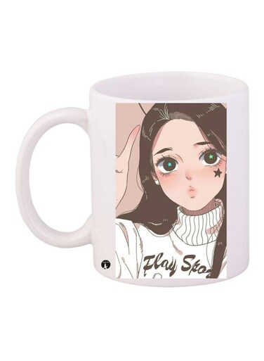 Anime Girl Printed Coffee Mug White/Beige/Black