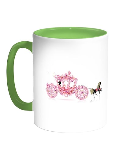 Princess Carriage Printed Coffee Mug White Green 11 ounce
