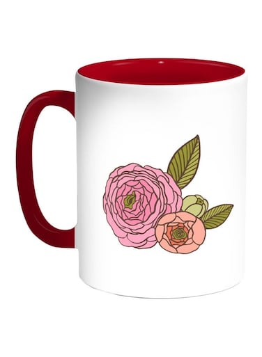 Fees Roses Printed Coffee Mug Red/White/Pink 11ounce